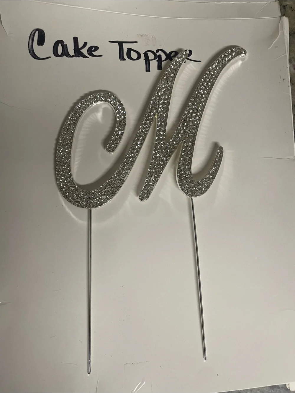 Silver Rhinestone 'M' Cake Topper wedding birthday anniversary diamond shine